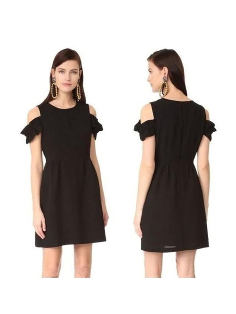 LOFT Dress Womens Size 0 Black Round Neck Cold Shoulder Strappy MSRP $79.99